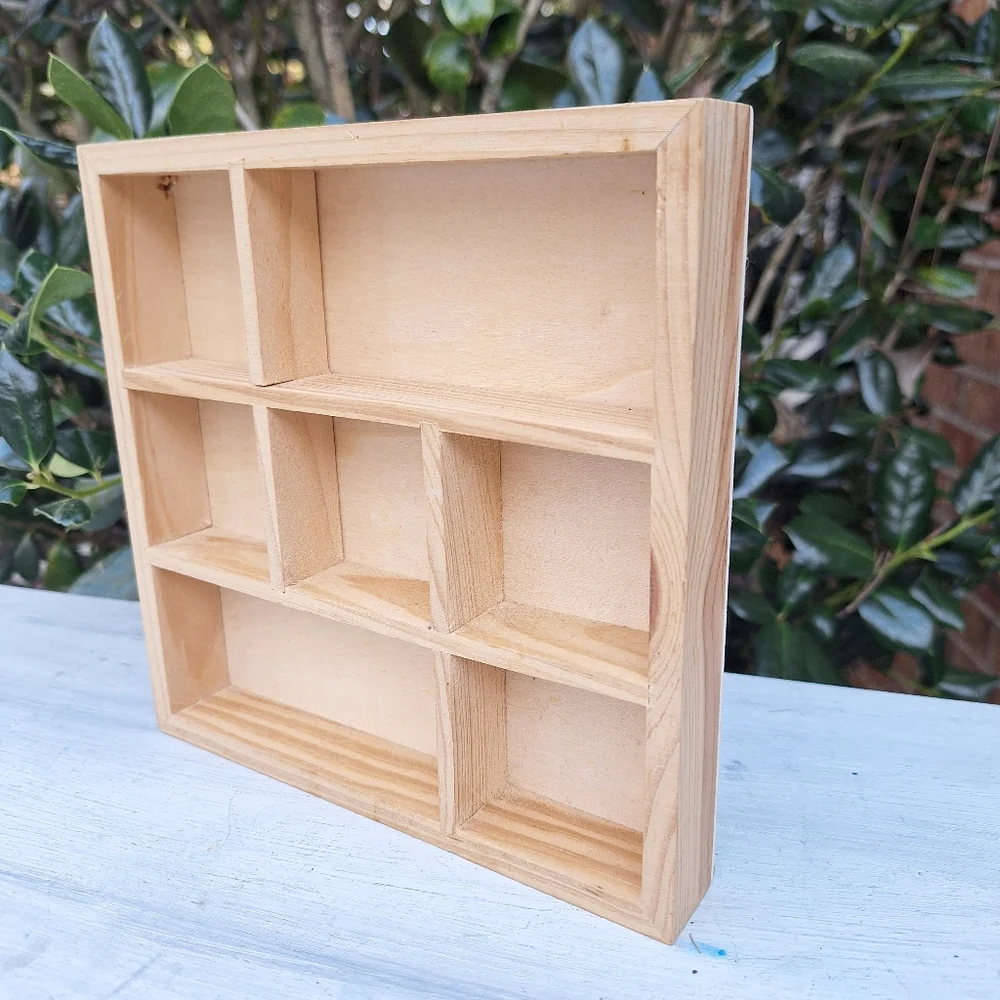 Mini Wood Shadow Box Wall Hanging Display 7x7x 1 inch deep wooden divided - Picture 6 of 14